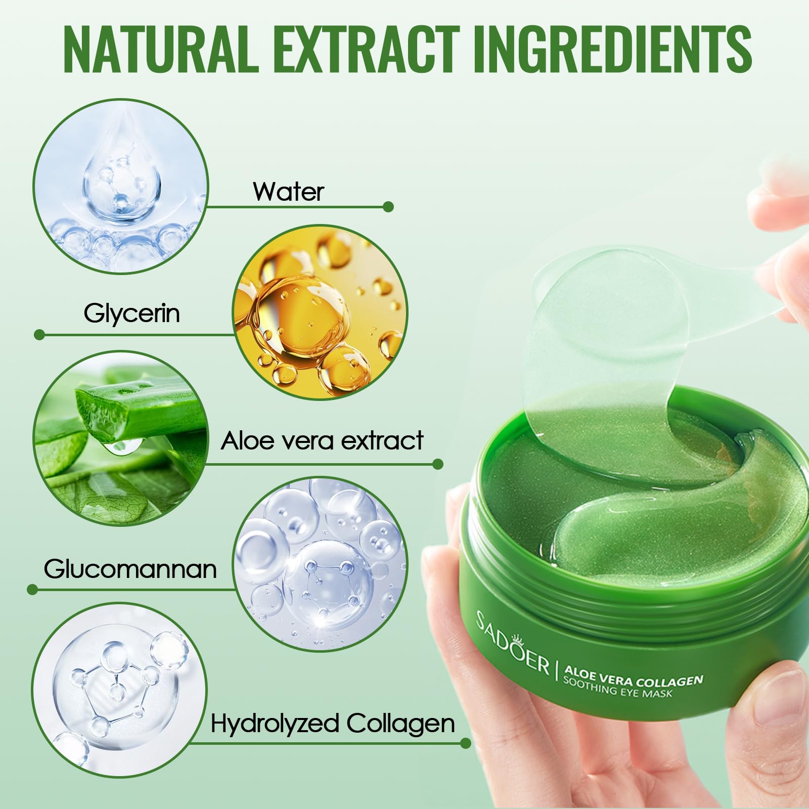 60 Pezzi Maschera Occhi di Aloe Vera,Patch Occhi Per Rimuovi Borse e Puffiness, Collagene Patch Occhi, Maschera Occhiaie Donna Uomo, Collagene Maschera Occhi Eye Mask, Contorno Occhi Idratante