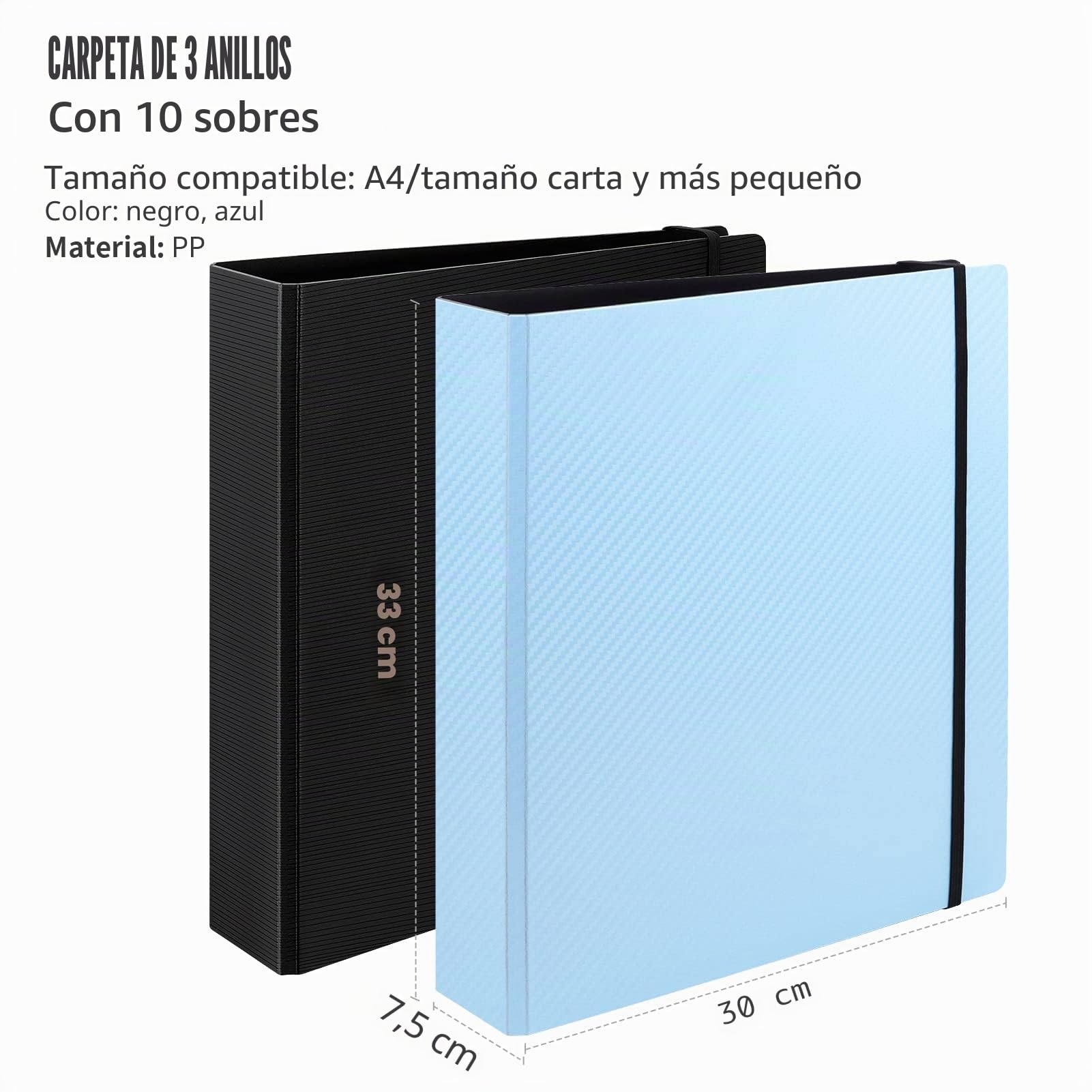 Uquelic Organizador de archivos A4 con anillo 3D – Carpeta de archivos con 10 bolsillos perforados de plástico expandibles, azul