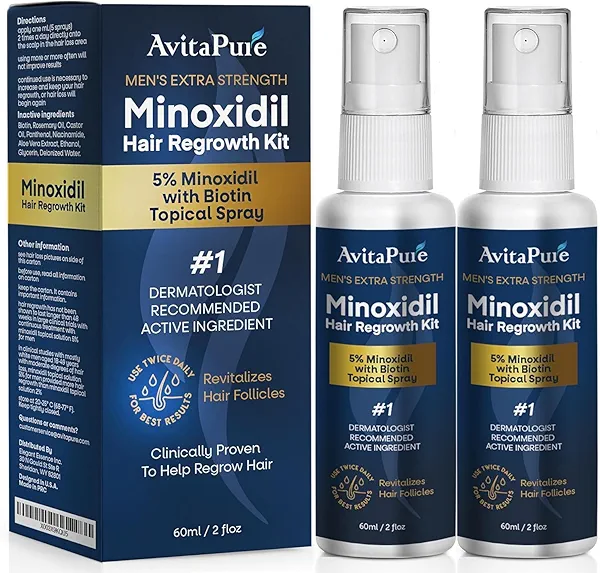 5% Minoxidil Hair Growth Serum for Men - Extra Strength Treatment to Combat Hair Loss and Thinning (2 Pack)