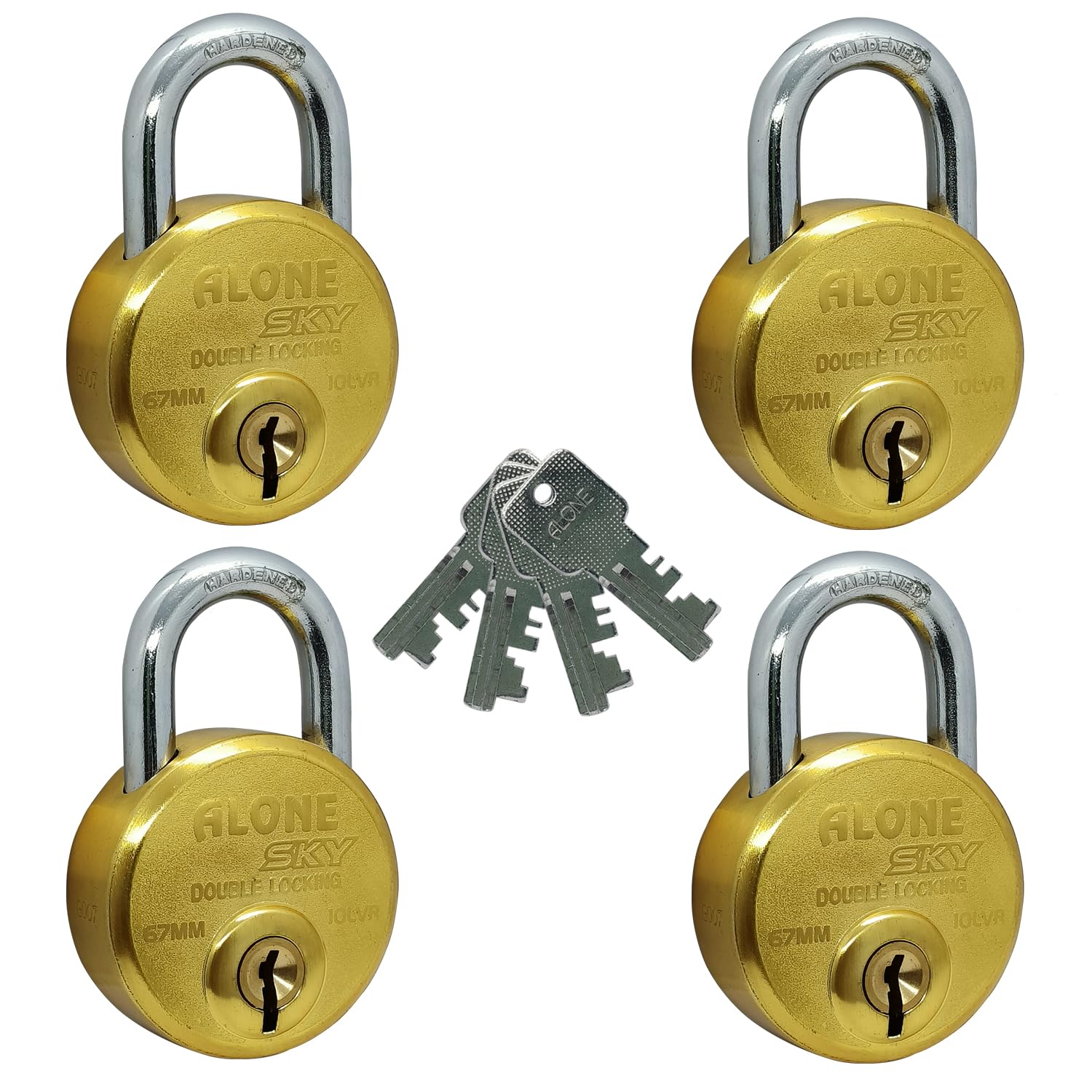 FITHOMEAlone Sky 67mm 4 Padlocks with 4 Same Keys Double Locking | Padlocks for Home Lock and Key, Gold Antique Lacquer Caoted Rust Free
