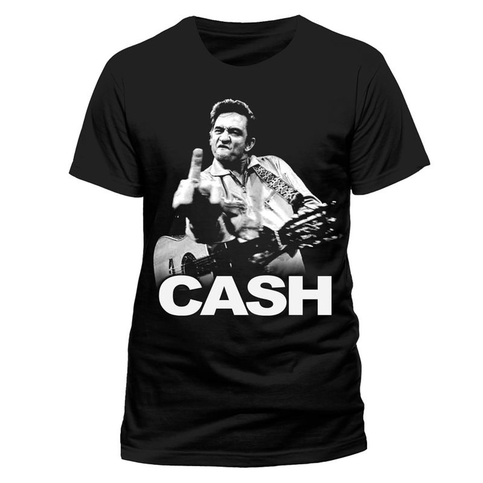 Johnny Cash Men's Black Officially Licensed Merchandise Middle Finger T-Shirt (Black), Small