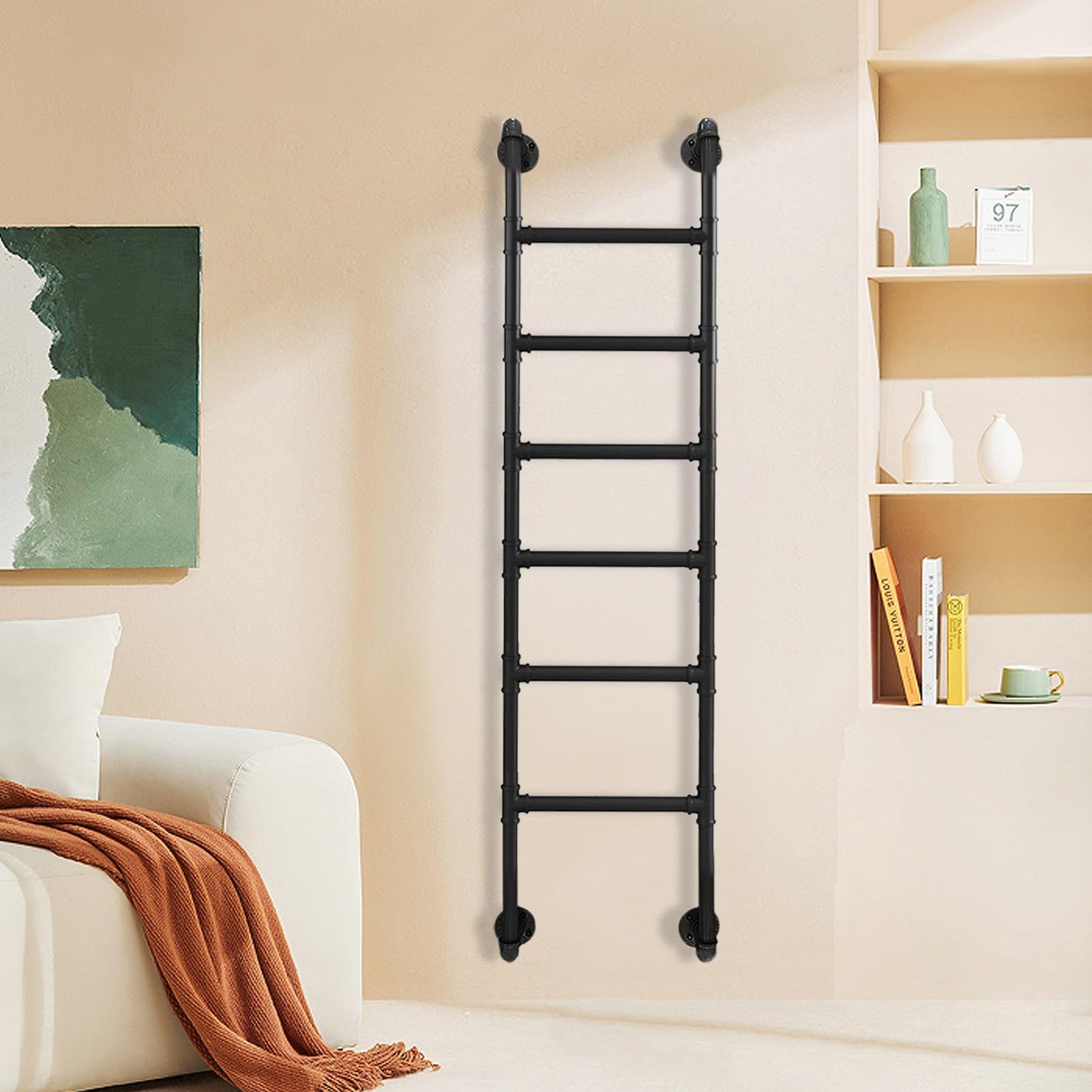 ZHANGXAO Wall-mounted wrought iron ladder for bunk beds, ideal for attics, basements, windows, light wells, stairwells, student dormitories, caravans, libraries, terraces, 185 cm