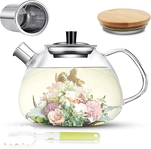CORKAS Glass Teapot Glass Tea Kettle with Removable Infuser & Spout Filter
