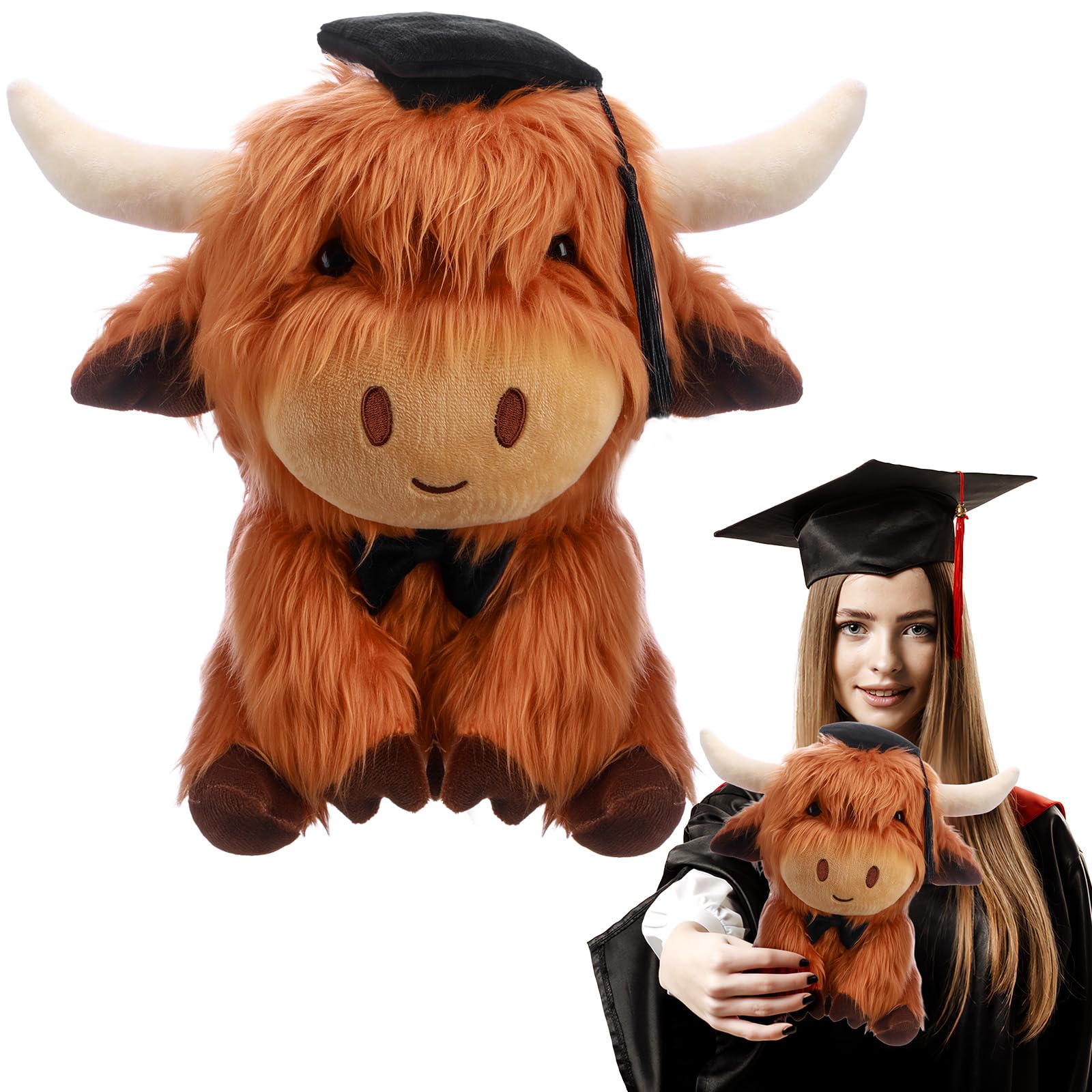 Blueweenly Graduation Highland Cow Plush Toy Decoration Stuffed Animal Graduation 7.87 Inch Party Gift Unisex for Class of 2025