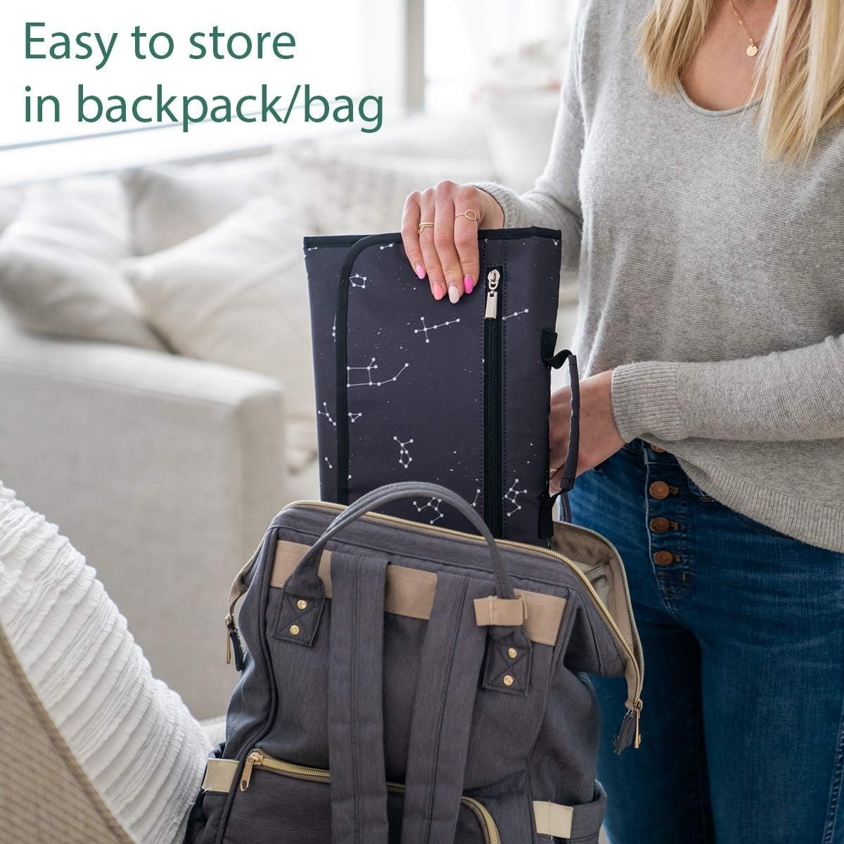 Portable Changing Pad - One-Hand Diaper Change Pad for Baby Diaper Bag or Changing Table. Unisex Baby Shower Gifts, Newborn Essentials (Blue Arrow) - 4