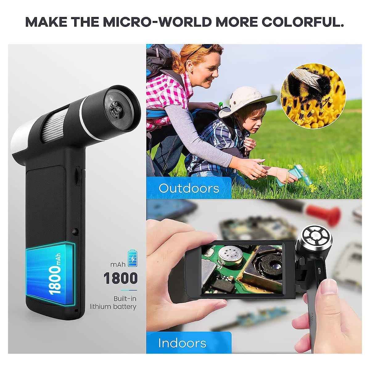Microscopio Digital de Mano, Microscopio de Bolsillo con Pantalla de 4 Pulgadas Microscopio de Video FHD ElectróNico, Compatible con PC con