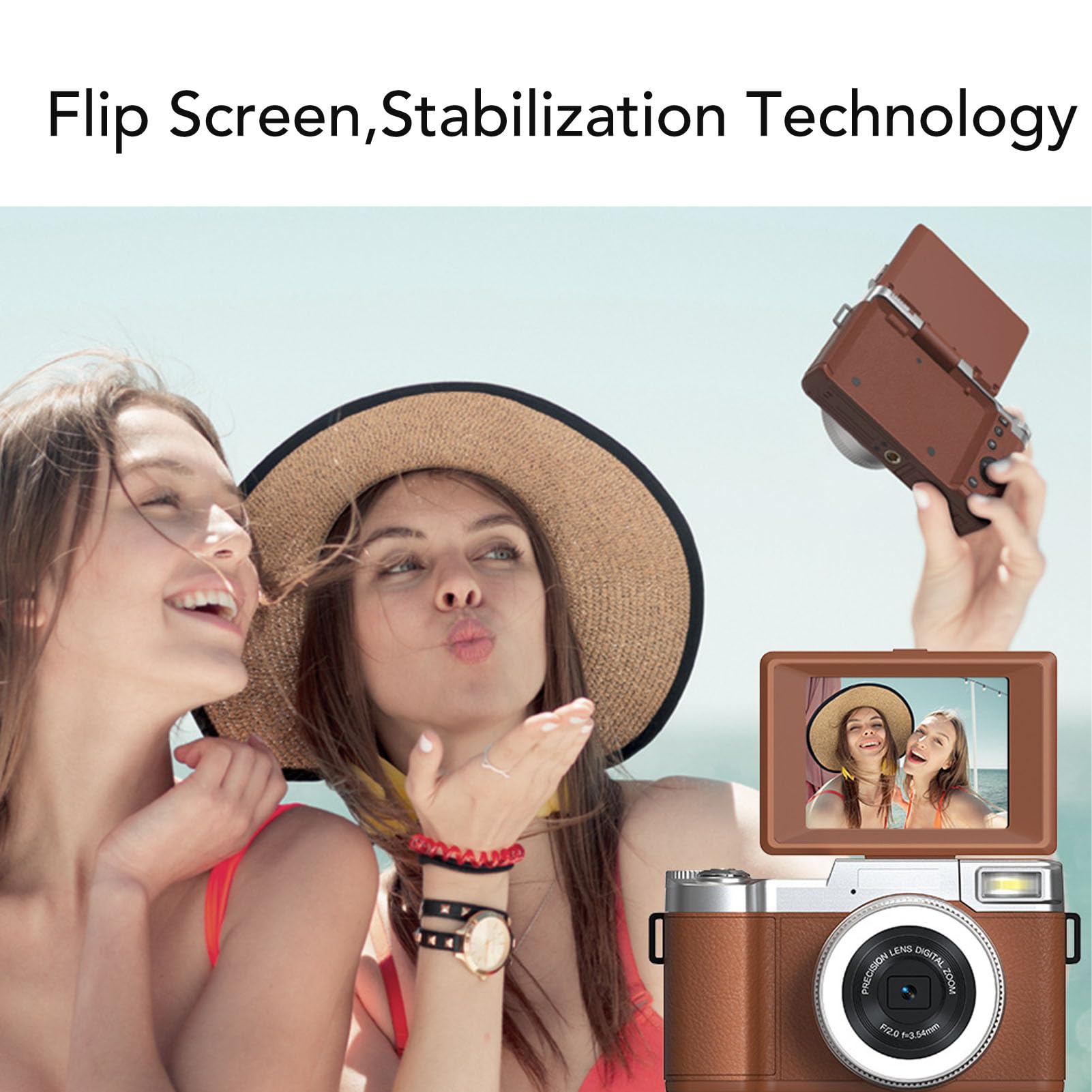 Annadue Fotocamera Digitale 4K per Fotografia, Fotocamera da Vlogging da 64 MP con Schermo di Lancio a 180 °, Autofocus, 16 Filtri retrò e Luce di Bellezza, per Principianti (BROWN)