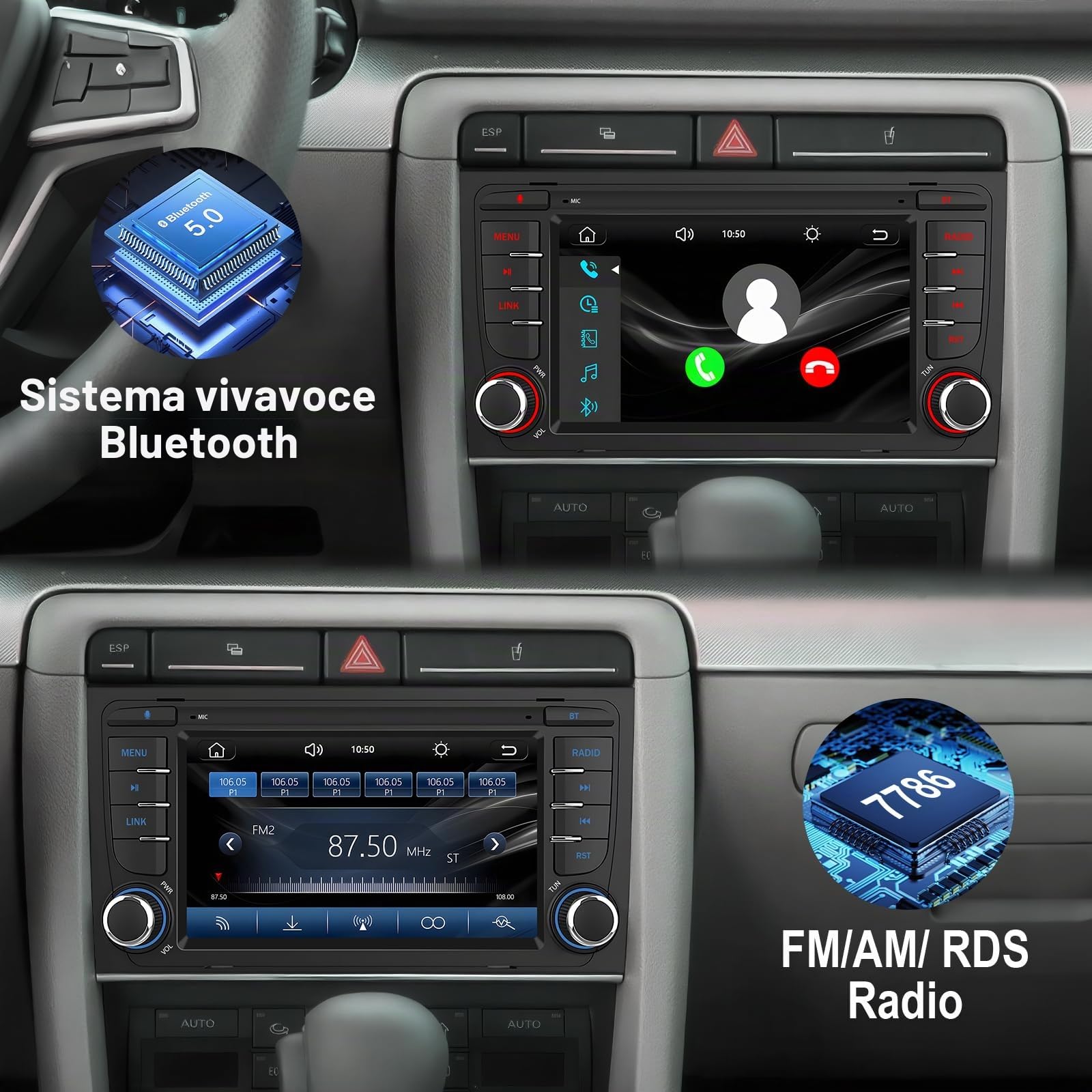 Autoradio Linux per Audi A4 B6, B7, S4 RS4–Avvio in 3 secondi | Schermo IPS 7", CarPlay & Android Auto wireless, AM/FM/RDS, DSP, USB, Bluetooth, microfono, comandi al volante – plug & play