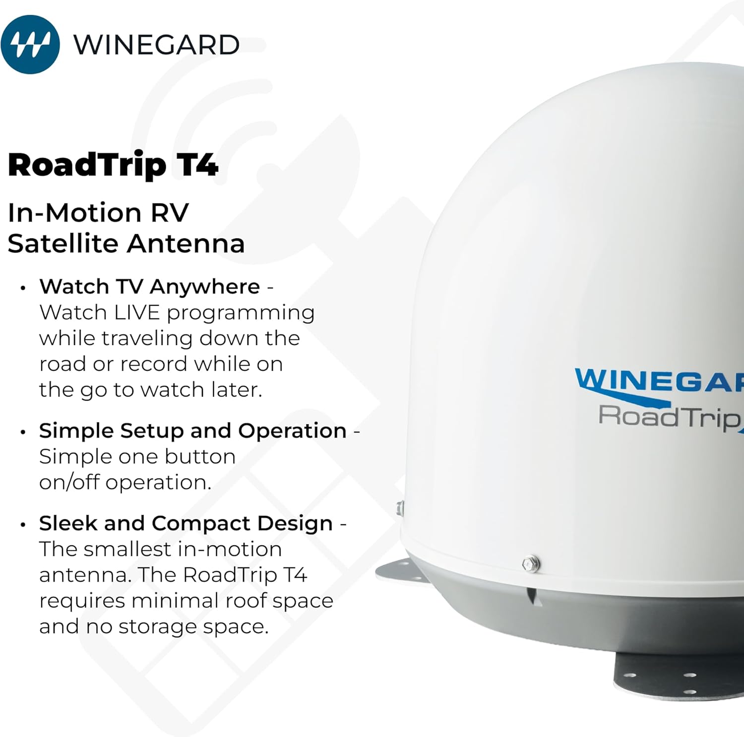Winegard RT2000T Roadtrip T4 in-Motion RV Satellite Antenna – White