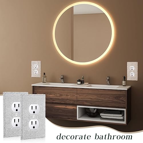 Miniatura 4 de 10 piezas de placas de pared brillantes plateadas con diamantes de imitación, cubiertas decorativas para enchufes con purpurina para el hogar,