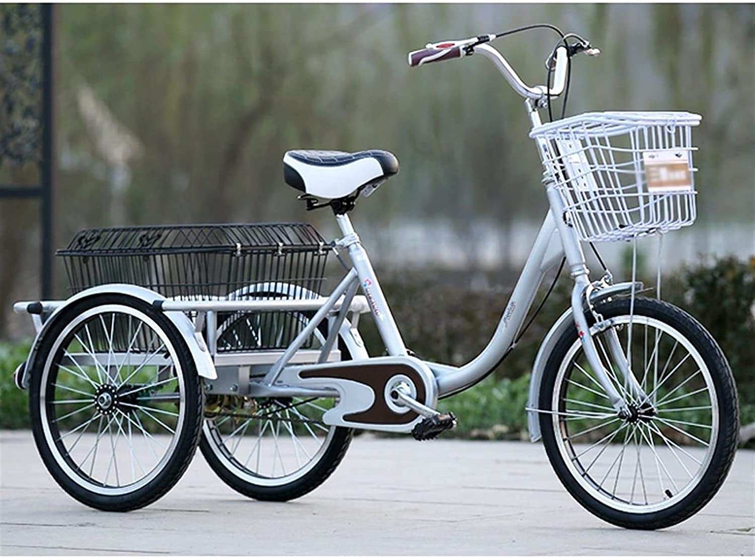 GRDDBZA Adult Tricycle - 3 Wheel Bikes for Adults Shopping Adult Tricycles Single Speed Three Wheel Trike Pedal Bike Cruiser 20 Inch 3 Wheel Bicycles with Cargo Basket for Seniors Women Men