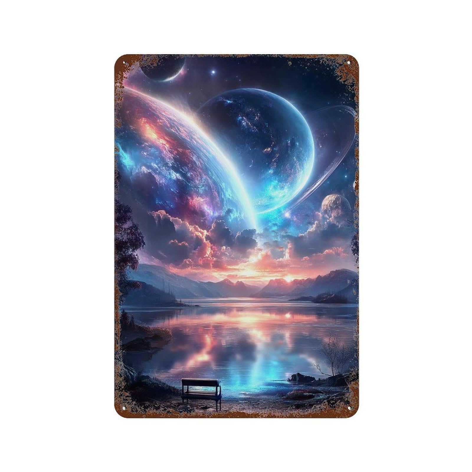 Decorative Tin Sign Fantasy Alien Planet Landscape -1 11.8"x7.9", Decorative Metal Wall Art for Garage, Bar And Workshop Decor