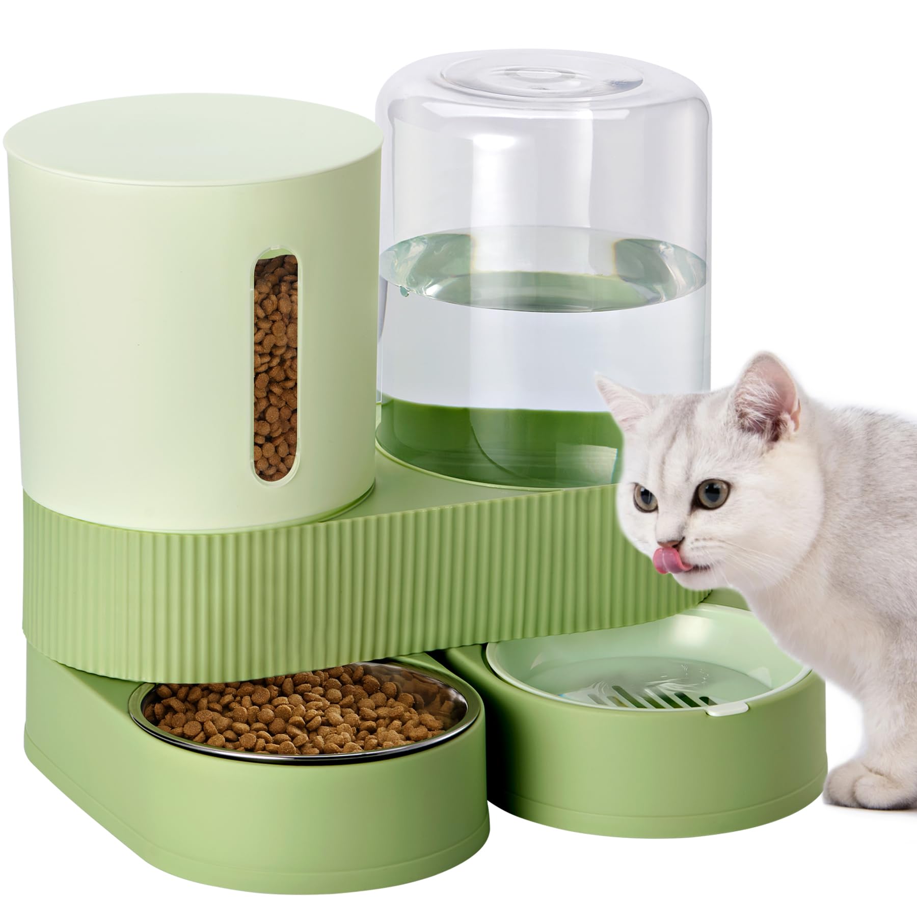 Dispensador automático de agua para perros y gatos, comedero por gravedad y dispensador de agua de acero inoxidable, juego 2 en 1, dispensador de gran capacidad para mascotas, perros, cachorros