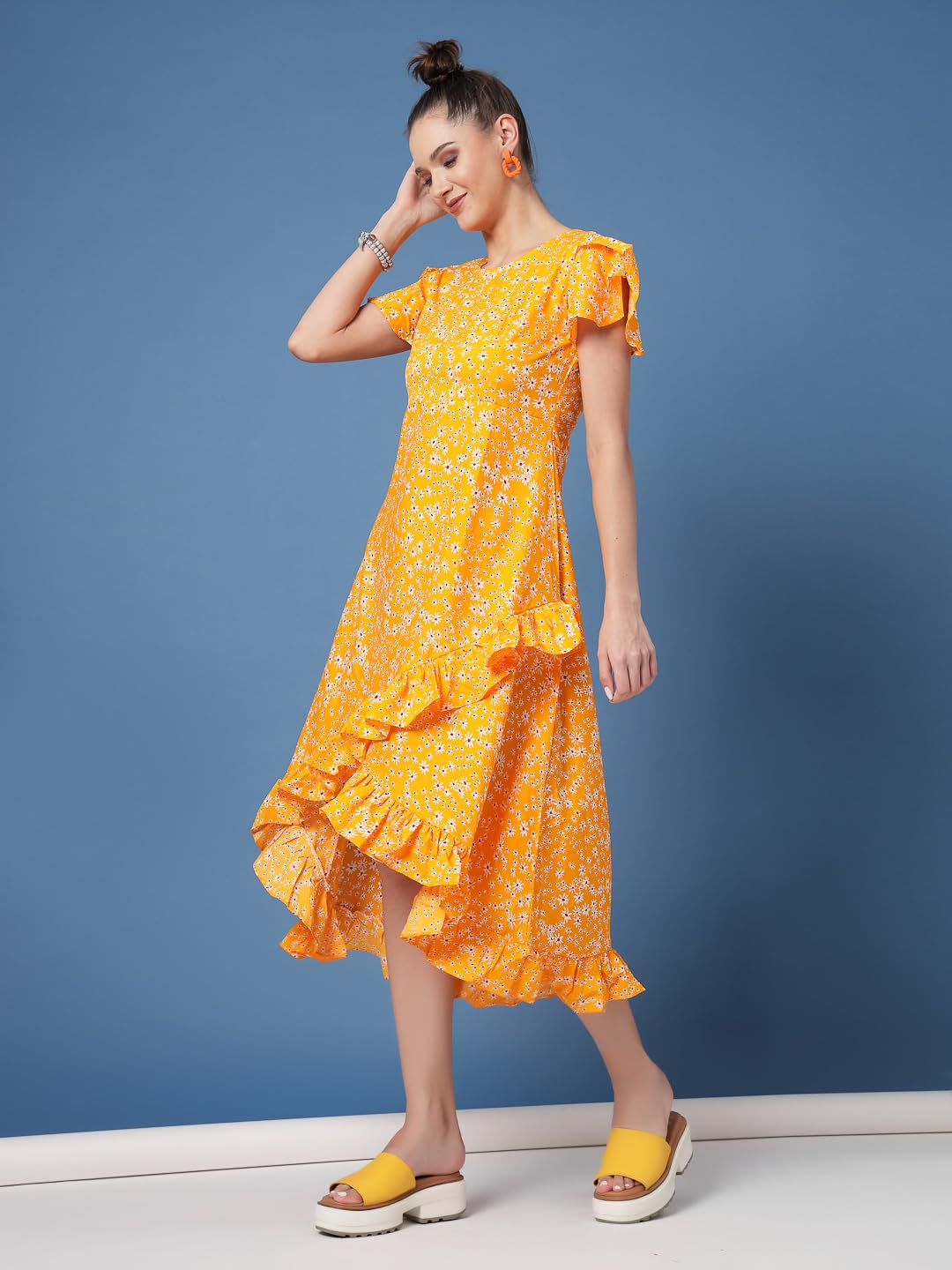 Oomph Dress For Women Stylish| Summer Vacation Style |Floral Print Wrap Maxi |Lightweight Flared Maxi Dress For Casual & Holiday Wear