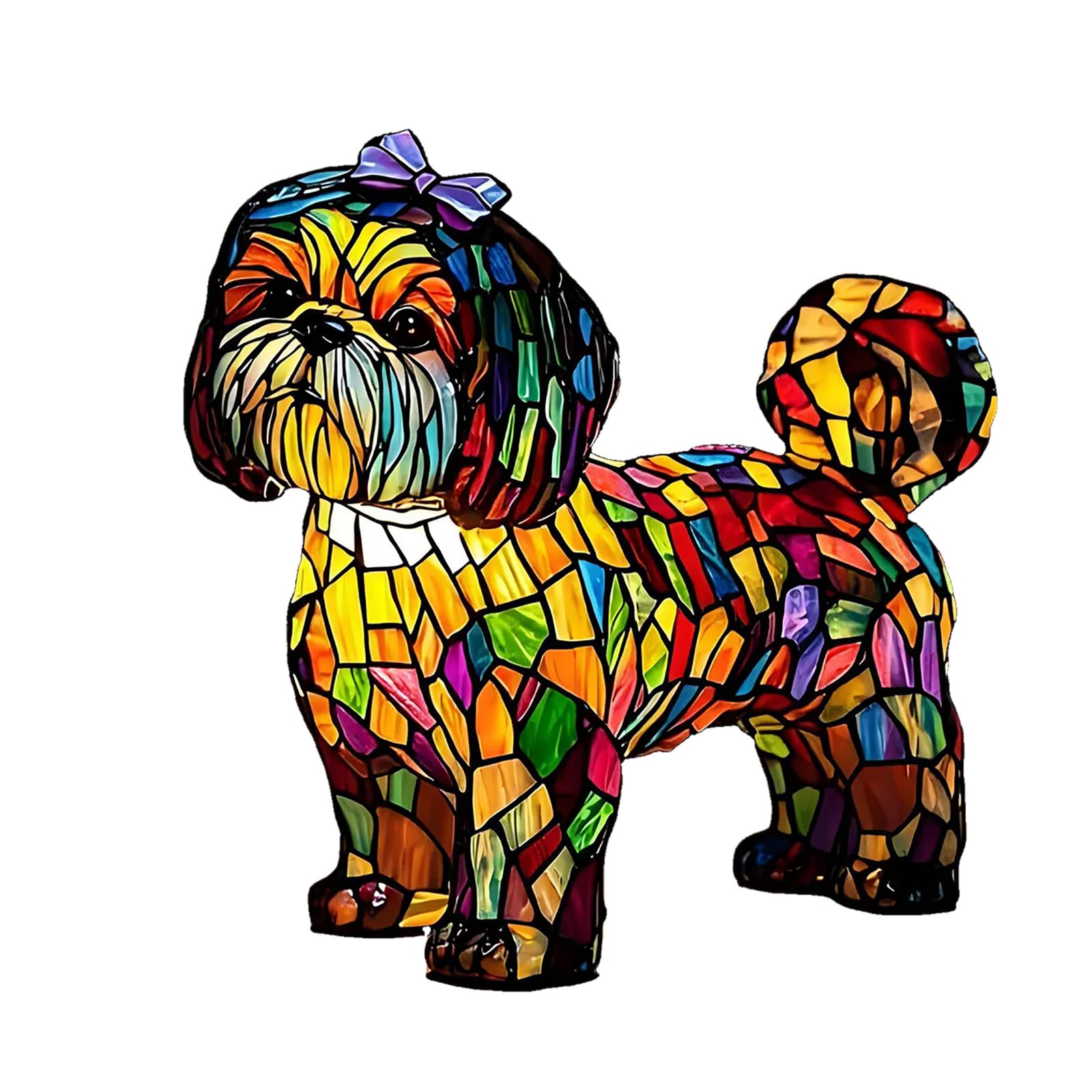 DSXVJHD Stained Dog Lamp, Vintage Stained Resin Table Lamps, Cute LED Animal Bedside Tabletop Night Light, Colorful Dog Glass Lamp for Home Decor, Dog Lovers Gifts for Women