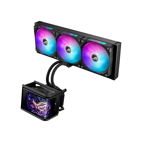ASUS ROG RYUO IV SLC 360 ARGB All-in-one CPU Liquid Cooler with Shortened tubing maximizes a Clean Aesthetic, Curved 6.67-inch AMOLED Display Supports 3D-Effect Video or Customized System Information - Gen IV - 360mm|curved AMOLED
