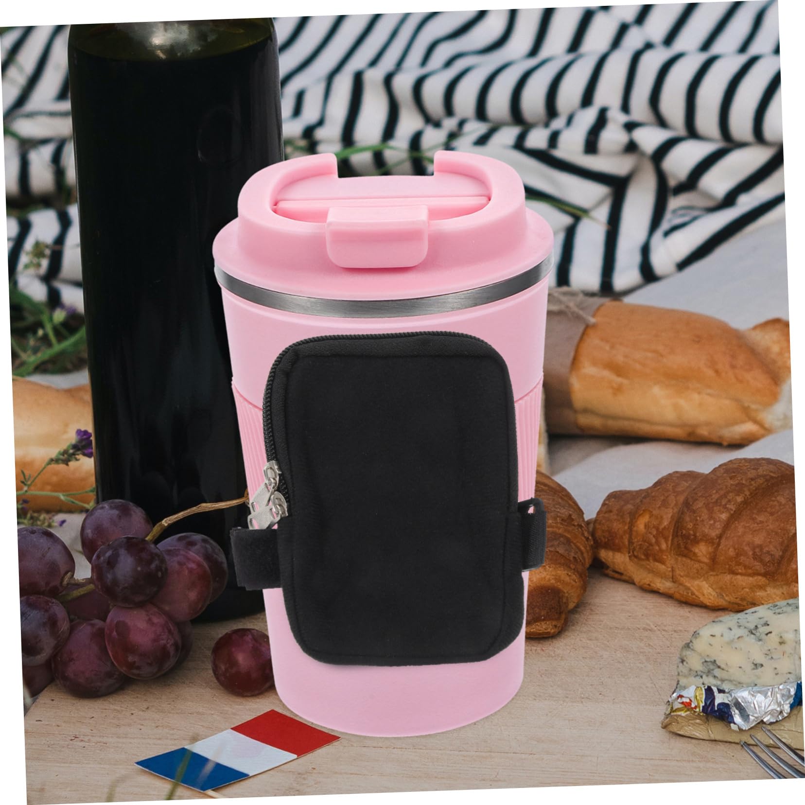 5 Stück Cup-Tasche Reisen handhaben im Freien Tragbar schlank Beutel für Wasserbecher Aufbewahrungstasche für Wasserbecher Tragetasche für Wasserflaschen Segeltuch Schwarz