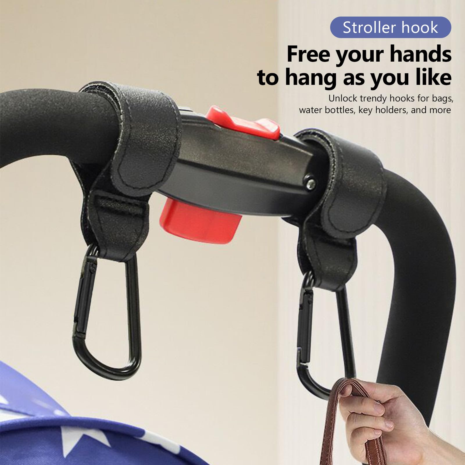 4 Pezzi Ganci per Passeggino, Accessori per Passeggino, Ganci Carrozzina Porta Borse con Moschettone Clip Carrozzina, per Borsa Fasciatoio Borse, Bag Sospese, Borraccia