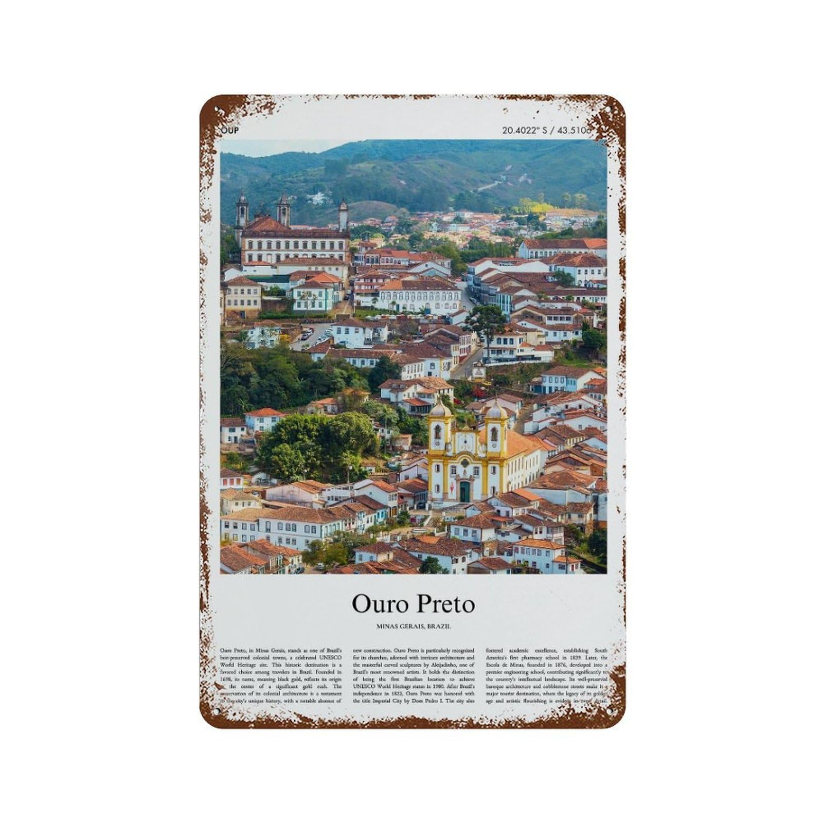 xiaoxiaoshen Ouro Preto Minas Gerais, Brazil City Scenery Wall Decor Art Metal Tin Poster Modern Home Decor Art Home Bar Shop Decorations Vintage Sign 30x20cm