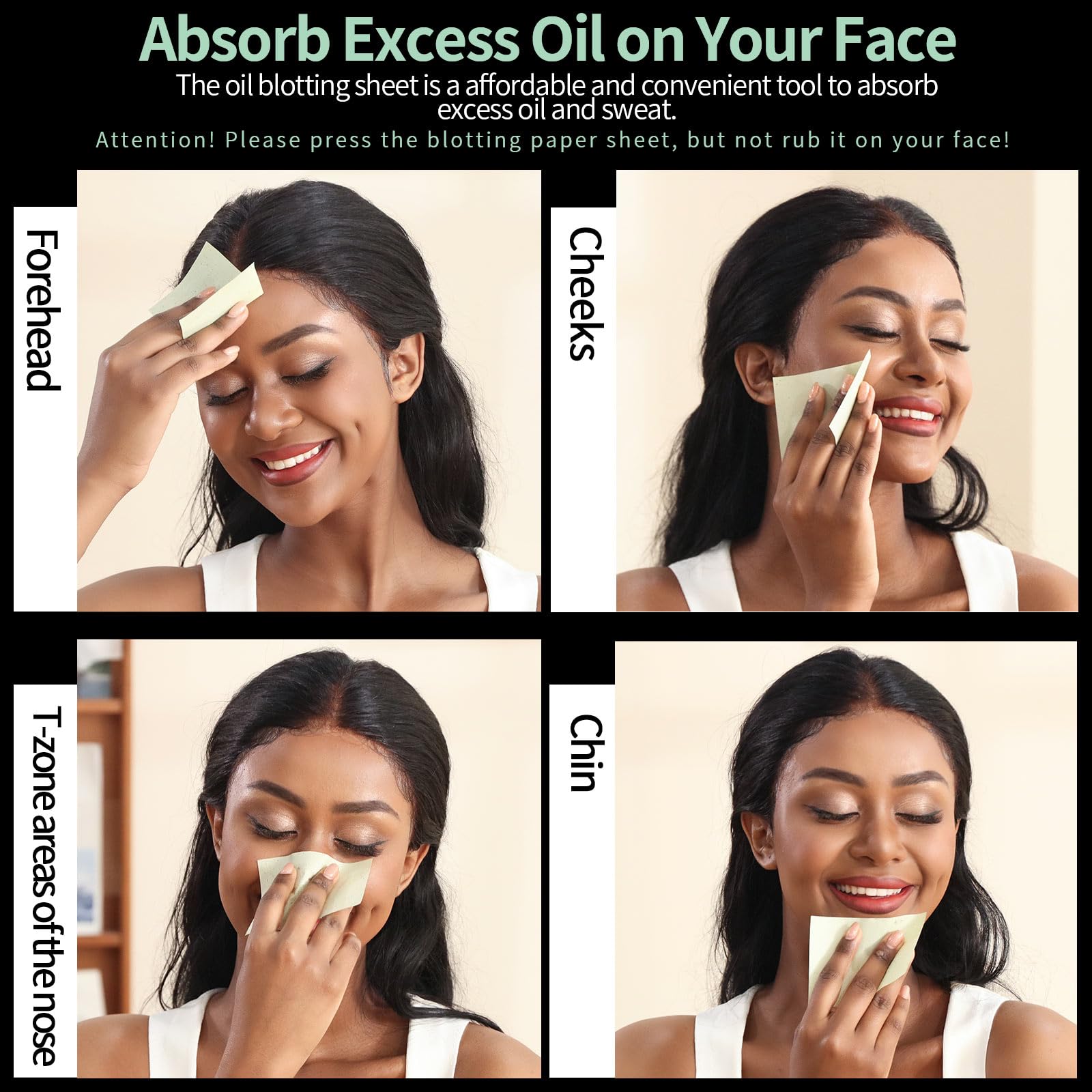 200 Counts Oil Blotting Sheets, FANDAMEI Blotting Paper for Oily Skin, Oil Control Film, Oil Absorbing Sheets, Oil Absorbing Tissues, 10cm x 7cm, Green Tea 4