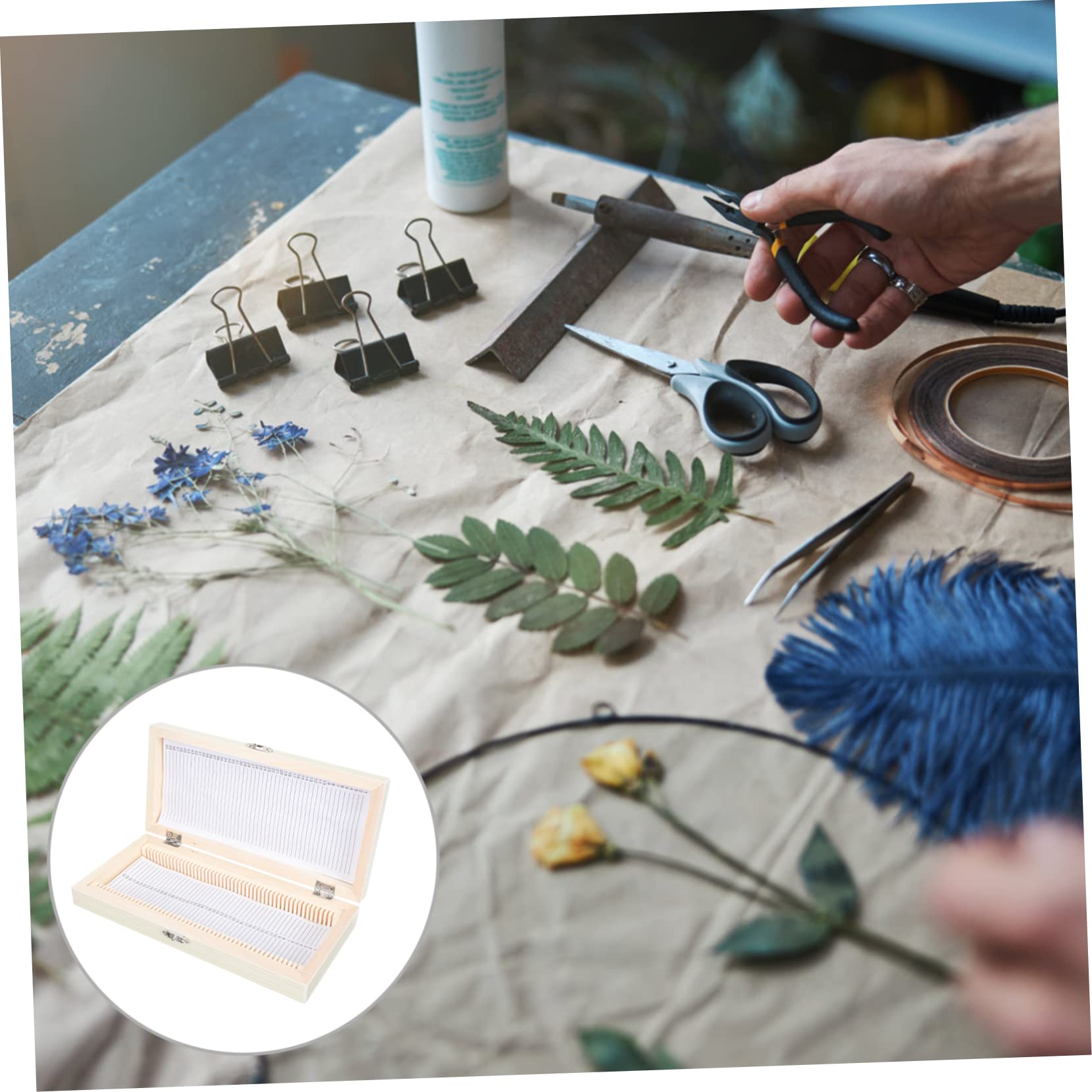 HOMOCONO Box Slice Wooden Box Slide for Slide Case Mini Terrarium Mini Containers Slide Holder Mini Frames Handheld Microscope Slide Storage Holder Khaki Metal