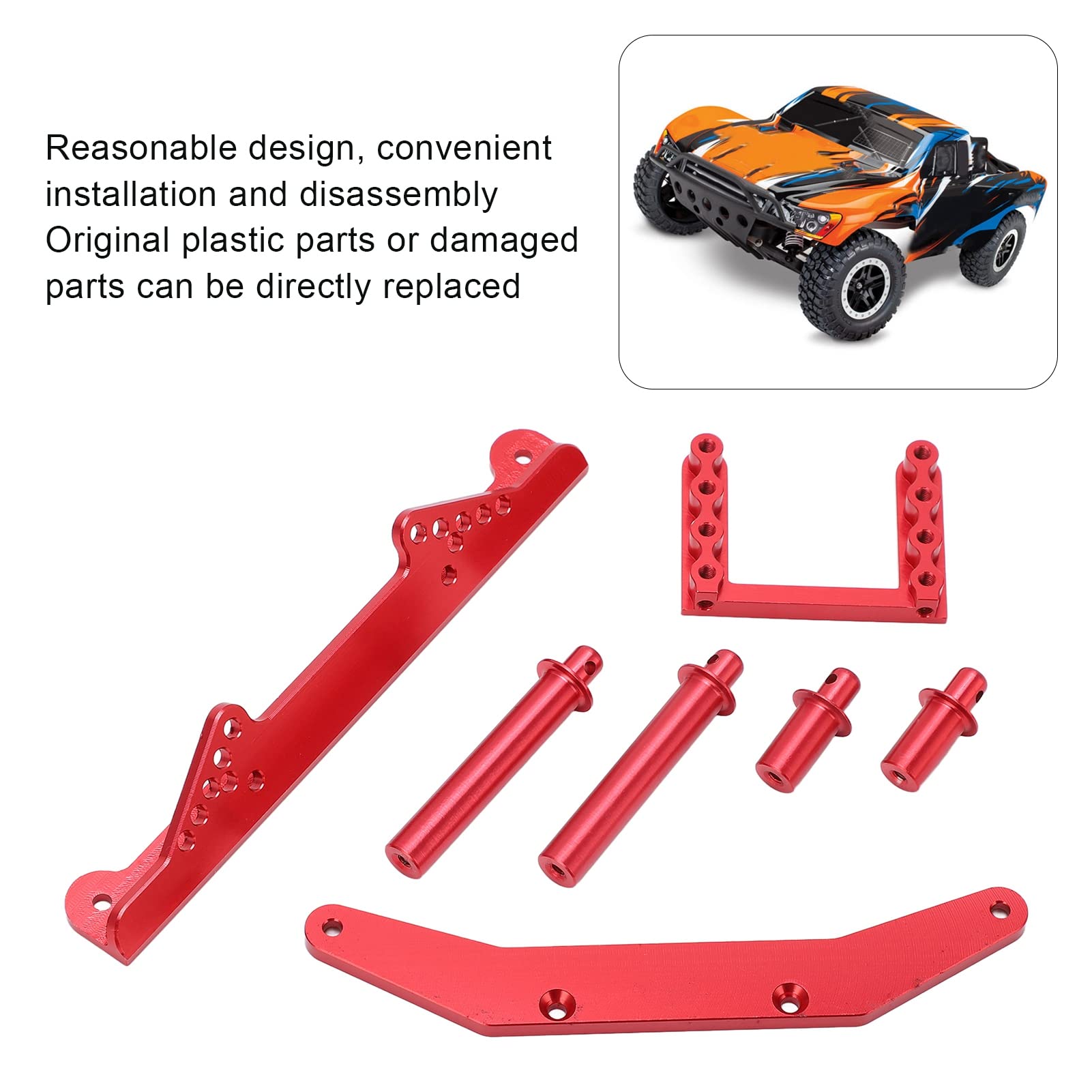 Soportes de carrocería delanteros y traseros de aleación de aluminio con postes de carrocería para coche Traxxas Slash 2WD 1/10 RC (Red)