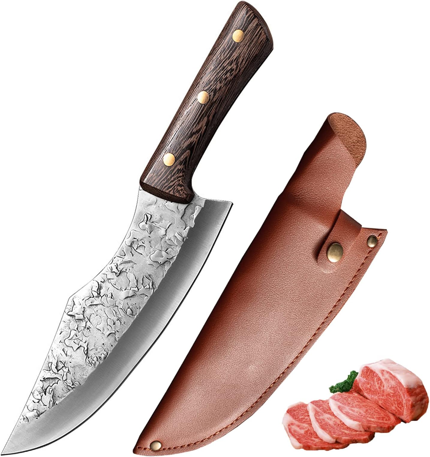 8 Inch Chefs Knife Japanese Handmade Forged Full Tang Kitchen Knives Multifunctional High Carbon Stainless Steel Cooking Knife with Sheath and Ergonomic Wood Handle