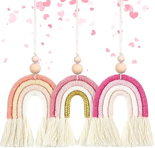 3 piezas de difusor de aceite esencial bohemio con diseño de arco iris para automóvil, lindos ambientadores de automóvil, hechos a mano, accesorios