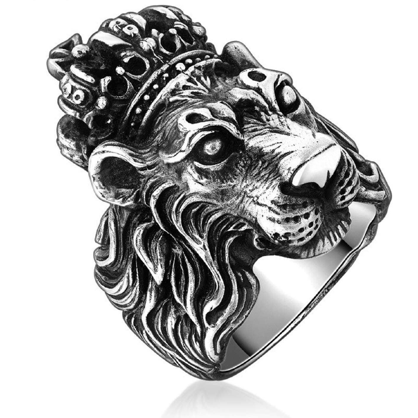 PikaLFLion Head Ring for Men, Punk Animal King Crown Lion Ring, Hip Hop Cross Ring, Lion Totem Ring, Amulet Ring, Heavy Metal Rock Punk Style Gothic Biker Ring, Viking Lion Jewelry - Men