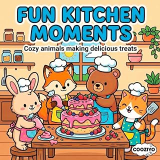 Fun Kitchen Moments: Cozy Animals Making Delicious Treats Baking and Cooking for Stress Relief and Relaxation, Relaxing Activity for Adults, Teens, and Beginners