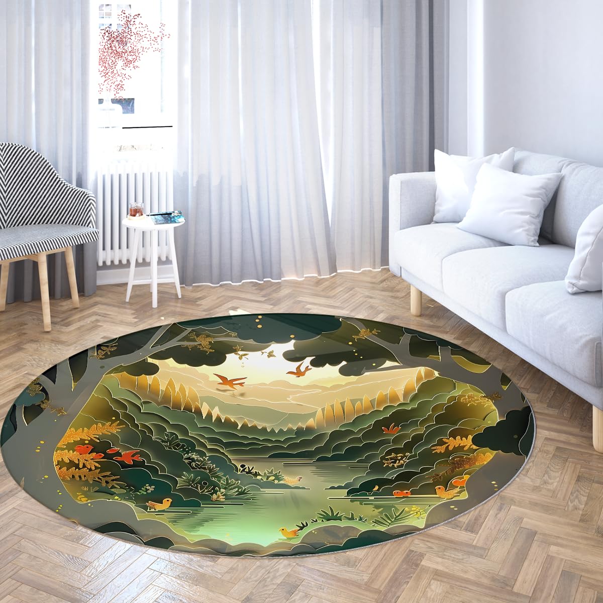 Tapis rond antidérapant lavable pour sécuriser et décorer le salon