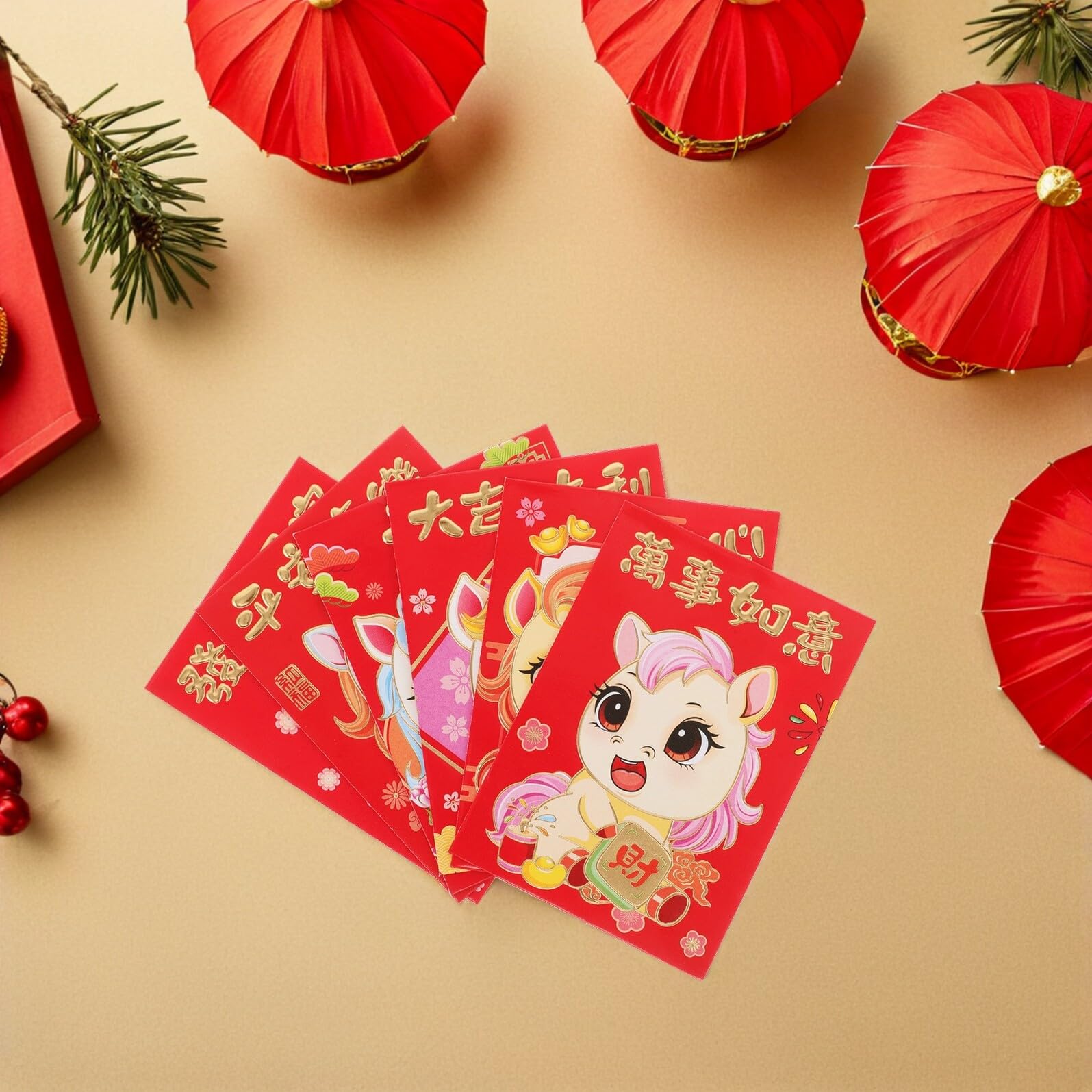 Sobres Chinos Rojos 2026 Año del Caballo, Papel, 300 Piezas