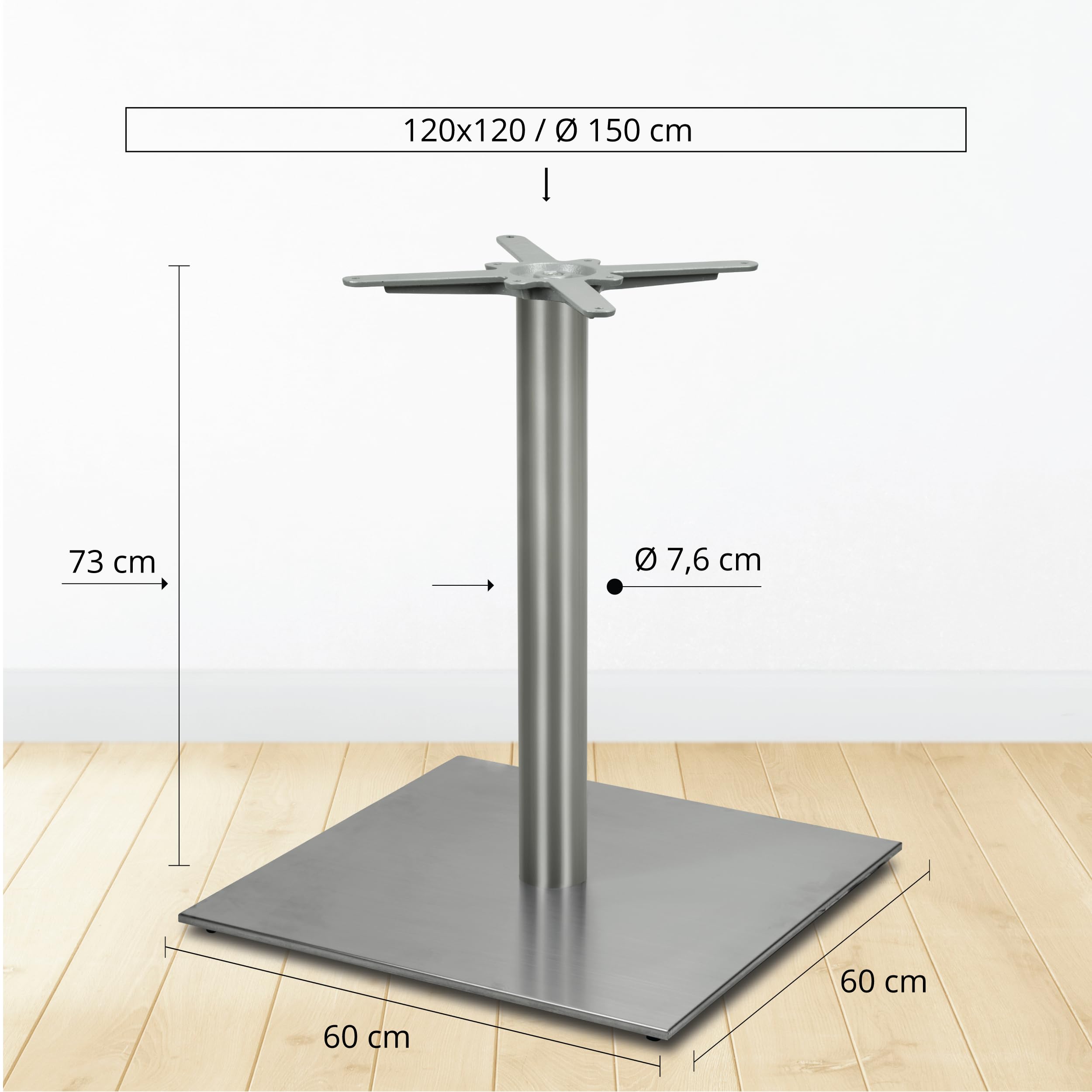Base per Tavolo da Pranzo Premium in Acciaio Inossidabile - PD7096inox - Gambe per Tavoli (Altezza: 73 cm, Peso: 33 kg) - Max. Dimensione della Tavola: 120x120 / Ø 150 cm
