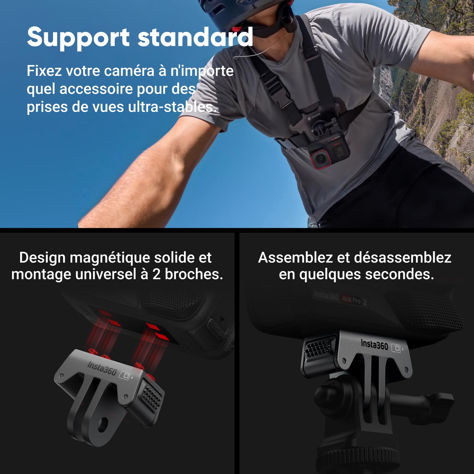Insta360 Ace Pro 2 Pack Vélo - Caméra d'action étanche 8K co-conçue avec Leica, capteur 1/1,3", Double Puce d'IA, qualité en Basse lumière, Audio avancé, écran Rabattable, édition IA pour Vlogs, Moto