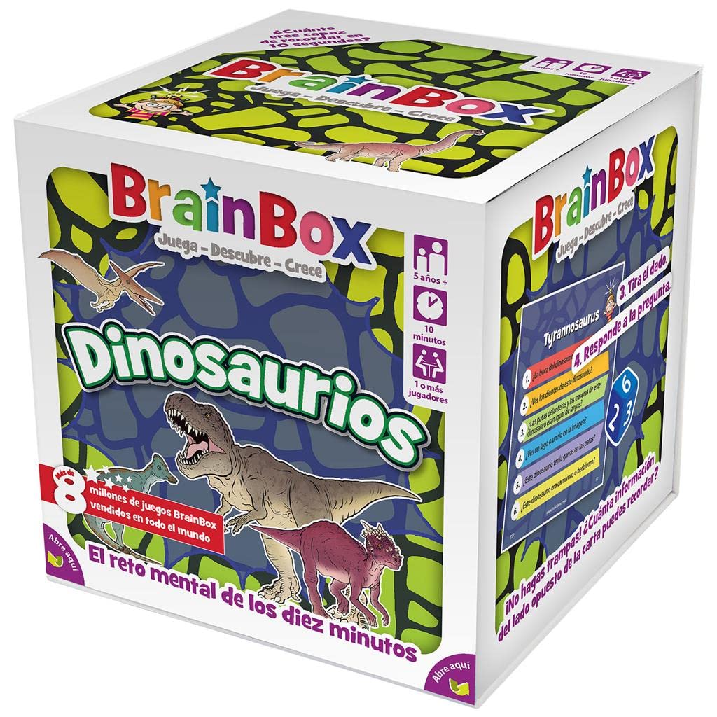Beezerwizzer Studio | BrainBox Dinosaurios | Juego de Cartas de Memoria y Observación para Familias y Niños | Educativo | A Partir de 5 Años | A Partir de 1 Jugador | 10 Minutos por Partida | Español