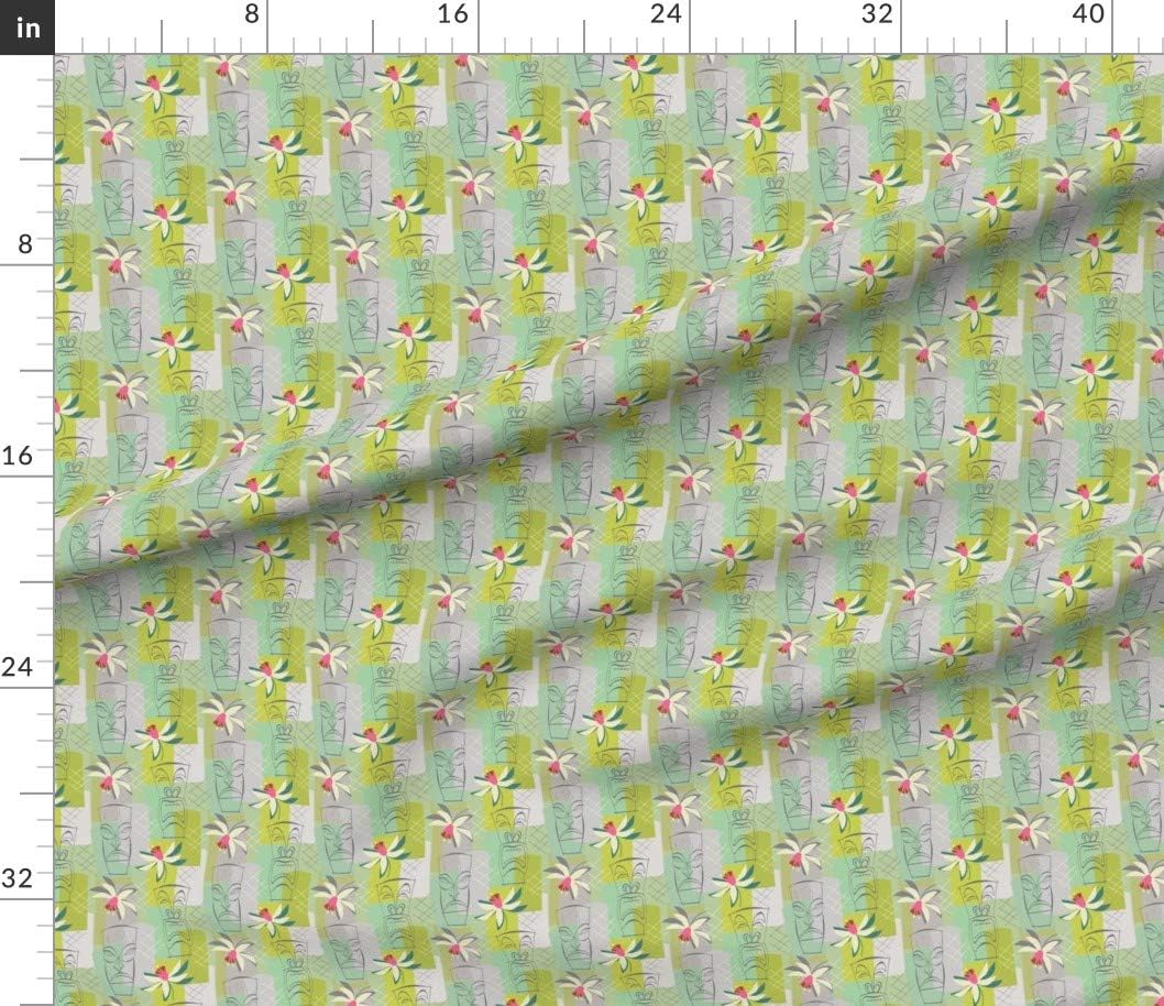 Spoonflower Fabric - Mint Tiki Hawaiian Head Polynesian Vintage Tropical Mid Century Retro Printed on Petal Signature Cotton Fabric by The Yard - Sewing Quilting Apparel Crafts Decor