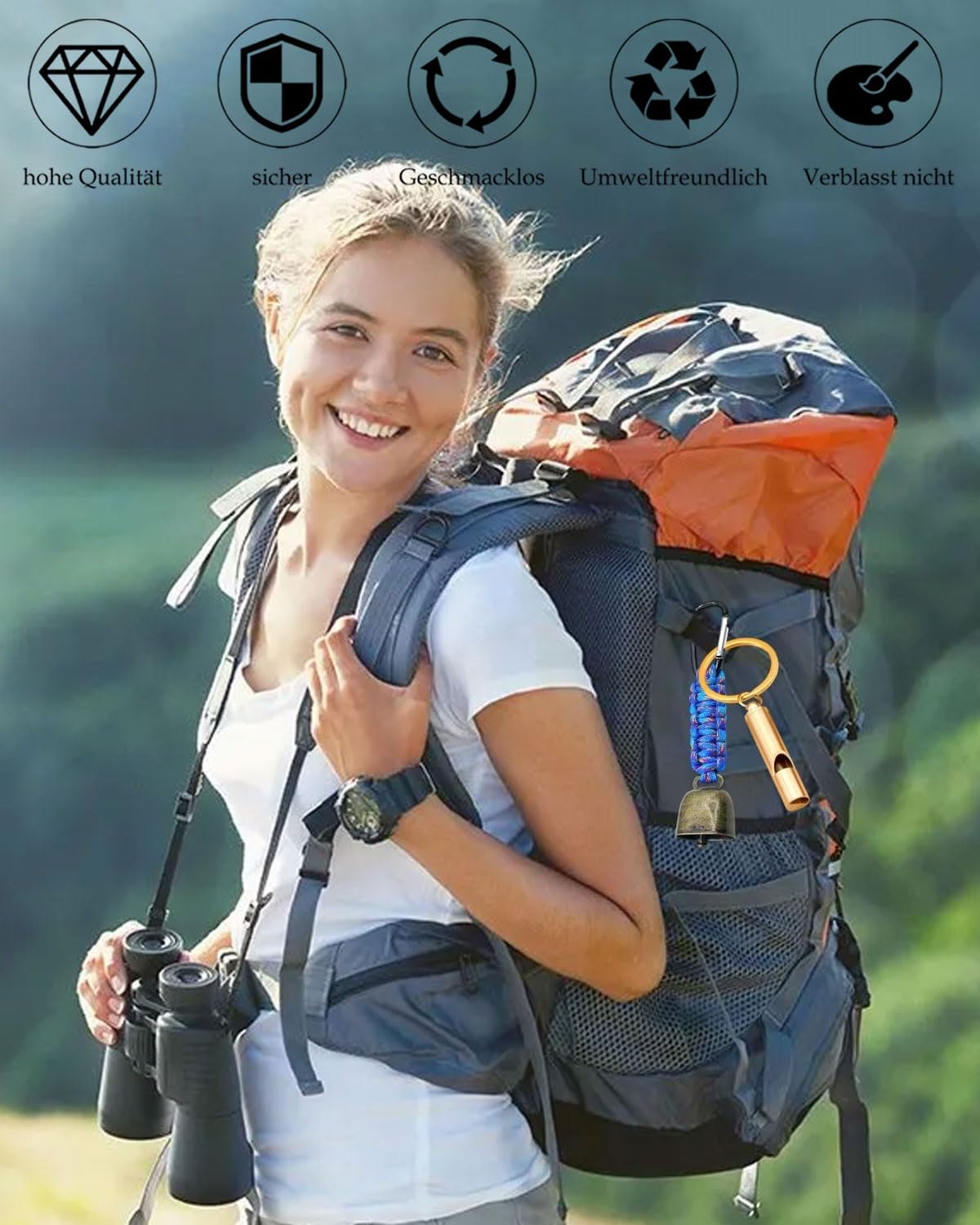 2-teiliges Set Bärenglocke und Pfeife, Laute Bärenglocke Notfallpfeife Bärenglocke Wandern für Wandern Camping Outdoor Angeln Klettern Mountainbike Überleben Reisen
