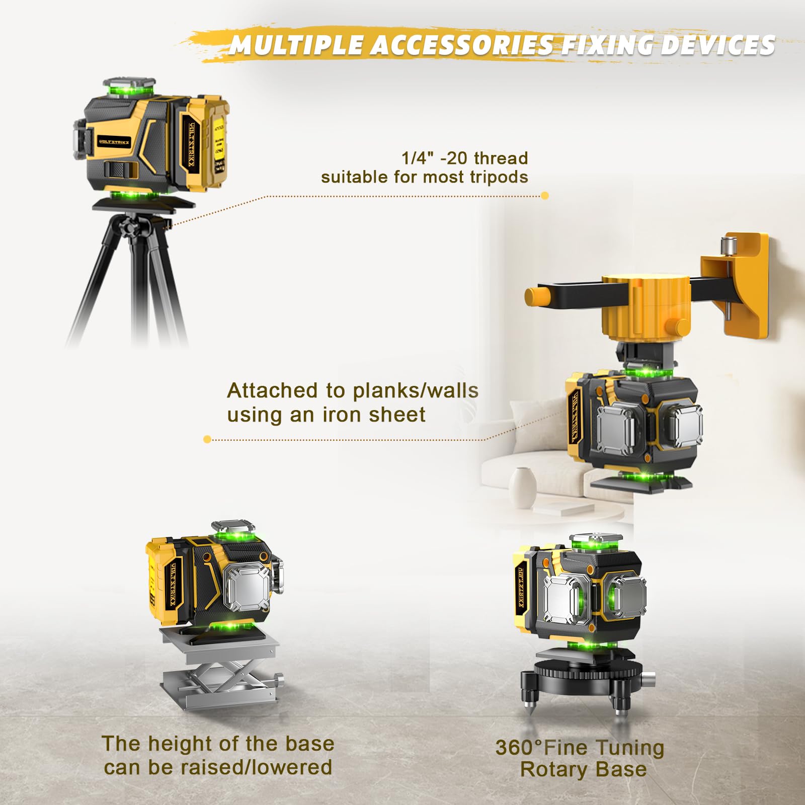 Niveau Laser 360 Autonivelant, 16 Lignes Lazer Niveaux Vert 4D, Laser Chantier avec trepied, 2 Batteries 4800mAh et Télécommande, IP54, pour Rénovation de Maison, Intérieur et Travaux Extérieurs