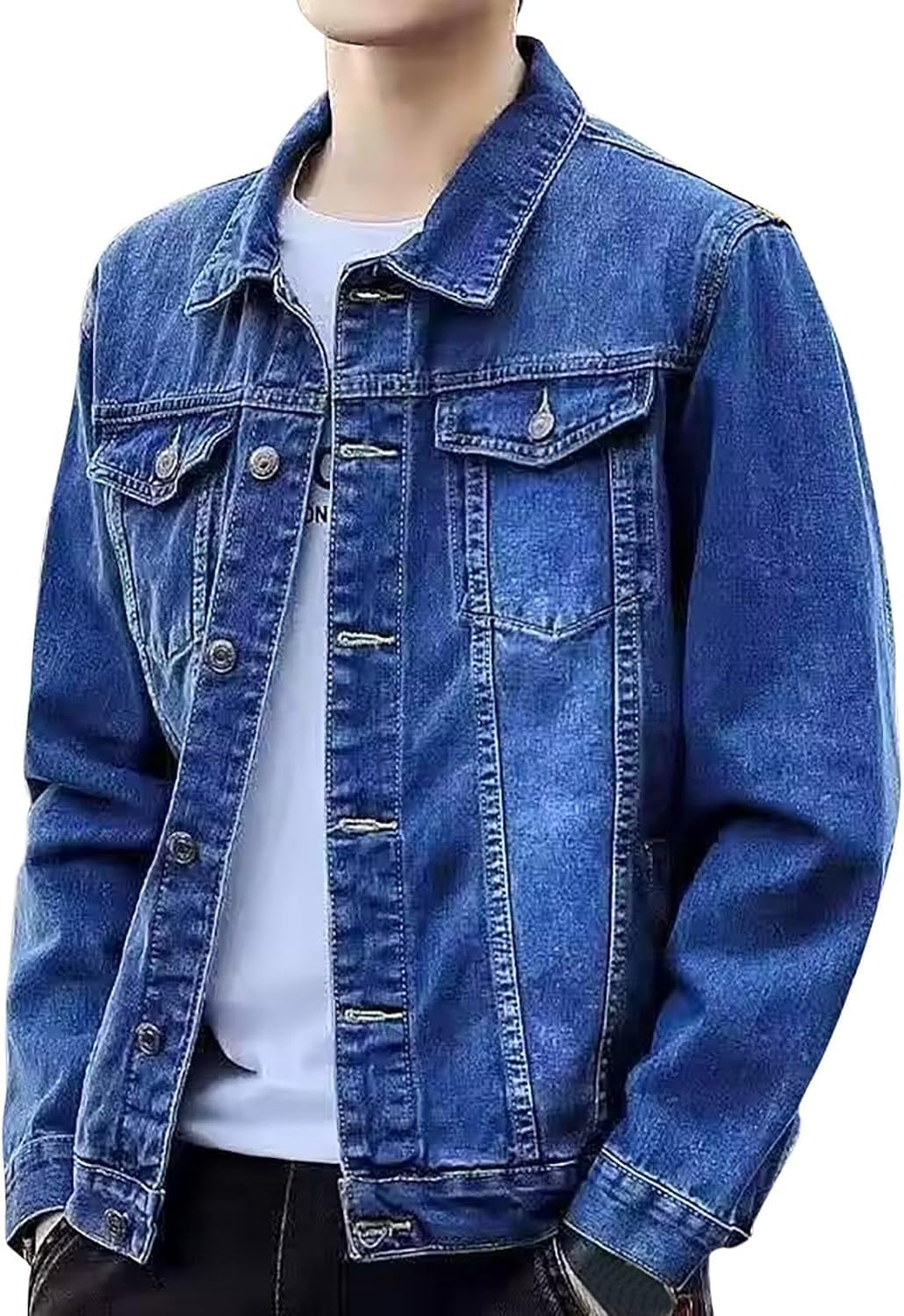 Chaqueta Vaquera Básica para Hombre Primavera y Otoño Chaqueta Informal Atractiva para Ropa de Trabajo Chaqueta de Manga Larga Chaqueta Ligera con Bolsillos