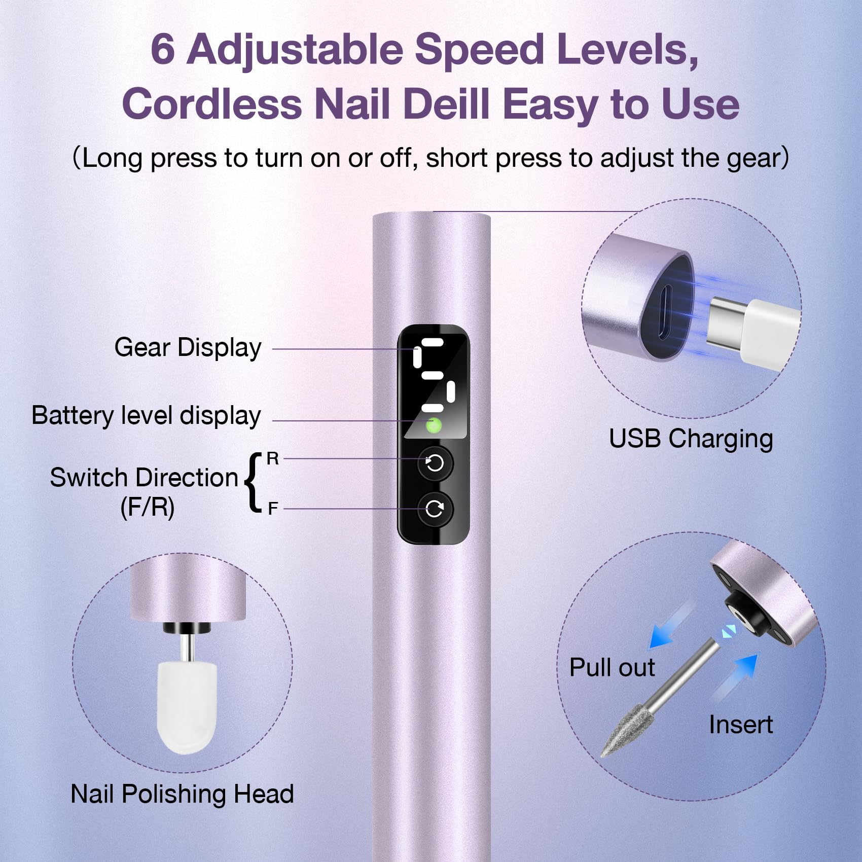 KKMOL 28000RPM Cordless Electric Nail Drill, Professional Rechargeable Nail File Kit - Image 2