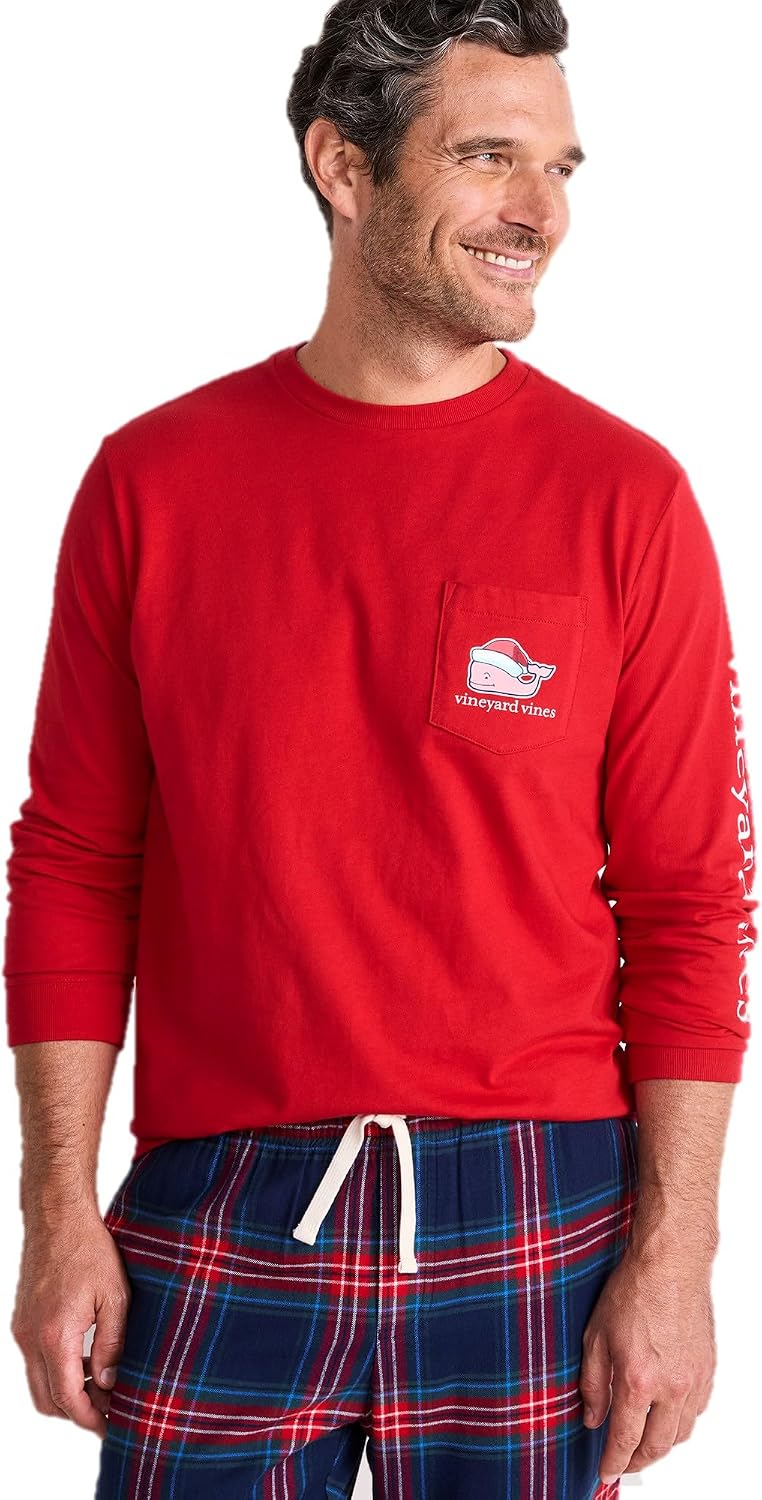 Vineyard Vines Men's 2025 Santa Whale Long-Sleeve Pocket Tee