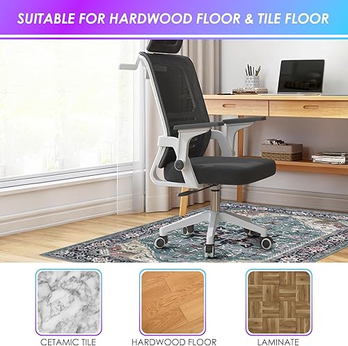 Miniatura 3 de Kuyal Tapete para silla de oficina para suelo de madera, 48 x 60 pulgadas, verde, estilo moderno, antideslizante, fácil de limpiar