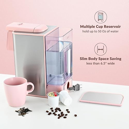 Miniatura 6 de Mecity Cafetera rosa 3 en 1 de una sola porción, para cápsulas de café de fondo plano, café molido, taza de 6 a 10 onzas, depósito de agua extraíble