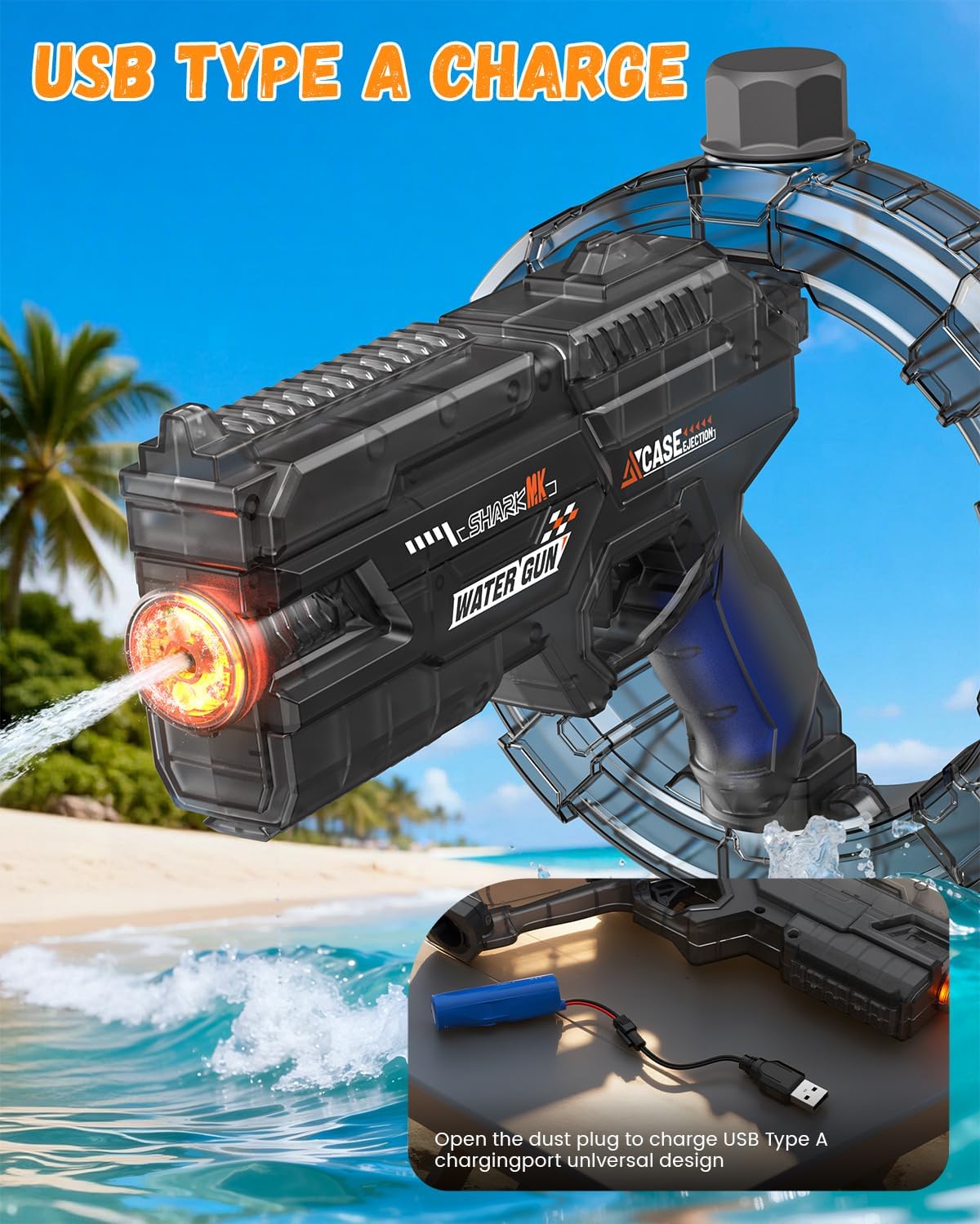 Electric Water Gun for Adults Kids, Transparent Automatic Squirt Watergun with Water Spray Sound and Led Lights, Pool and Beach Party Toys, Perfect Summer Gifts for Kids and Adults.