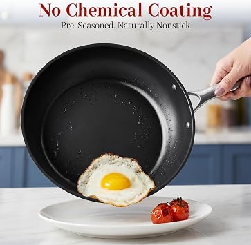 Carbon Steel Frying Pan 12 - Pre-Seasoned Carbon Steel Skillet, Lightweight, Natural Non-Stick, Induction Compatible