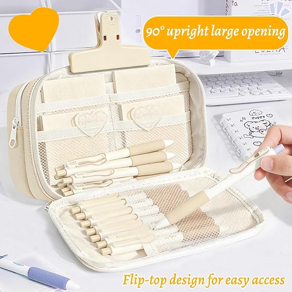 Trousse Scolaire Fille, Trousse à Crayons (4 Compartiments) Con 2 Sticky Notes, Sac à Crayons École, Trousse Scolaire Grande Capacité pour Collège étudiants Filles Garçons Femmes Hommes - 4