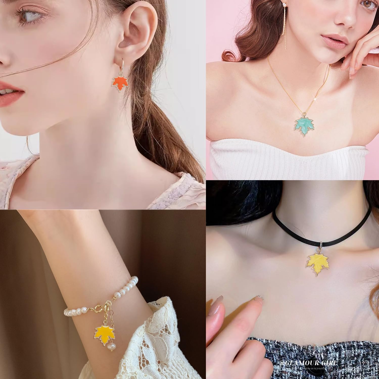 Honbay 32PCS Enamel Alloy Fall Charms Pendant Autumn Maple Leaf Pendant Thanksgiving Halloween Bead Charms for Earrings Bracelets Necklaces Jewelry Crafts Making - 8 Colors - Image 5