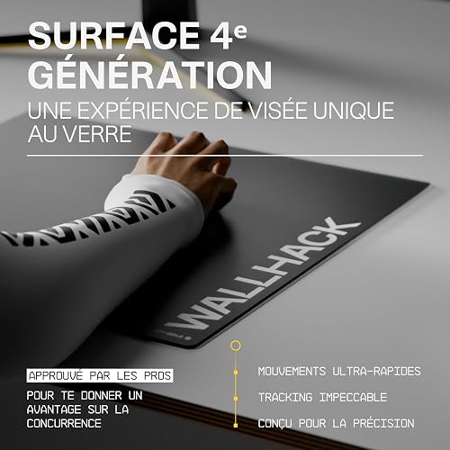 Wallhack SP-004A Tapis de souris gaming en verre – 4e gén. surface micro-gravée, grand format pour Esports, Glisse Ultra-Rapide avec Stopping Power, verre trempé, durable & portable, 390×450 mm | Noir - 2