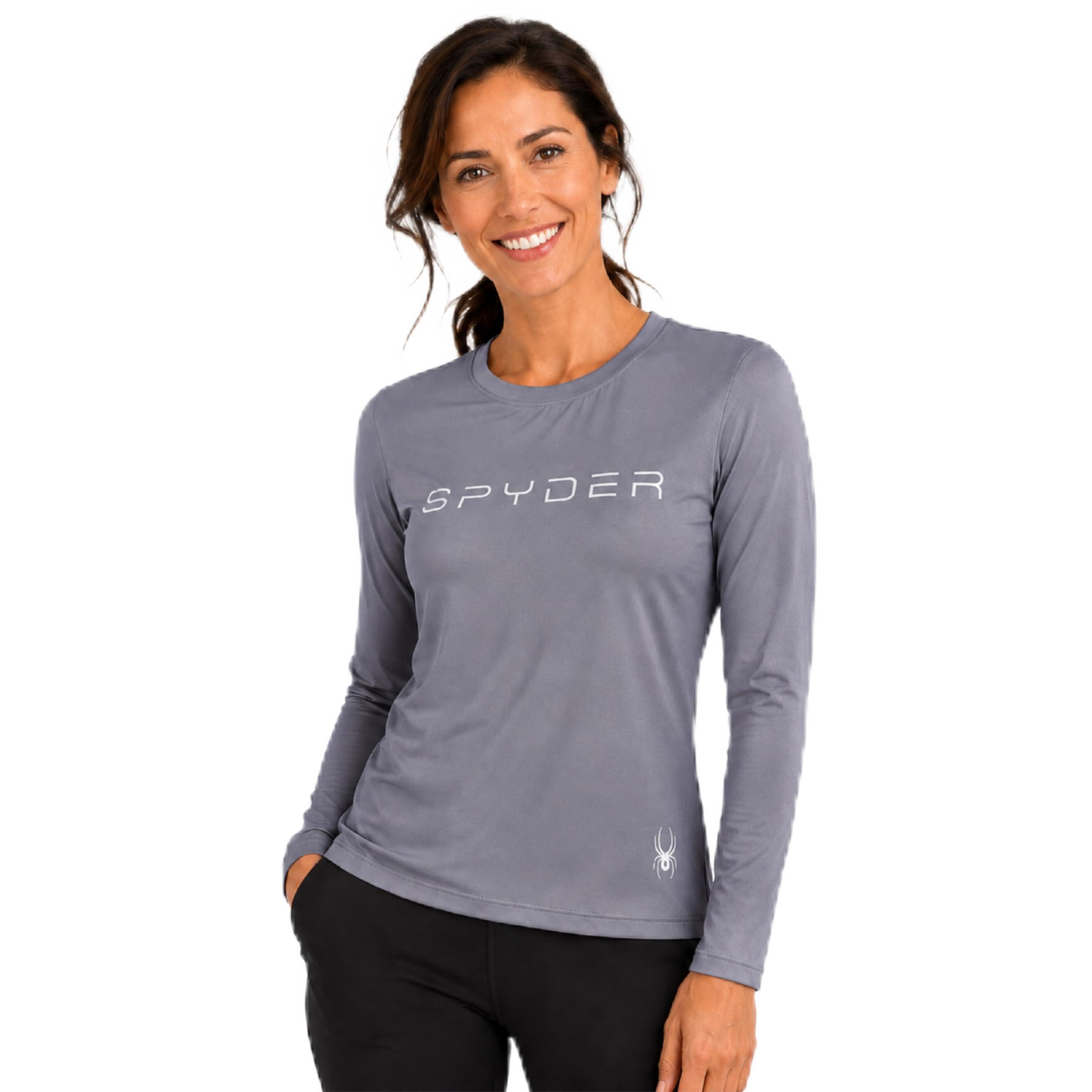 Spyder Womens Athletic Shirt - UPF 50+ Moisture-Wicking Performance Jersey Long Sleeve Workout Tops for Women, Dark Grey, M