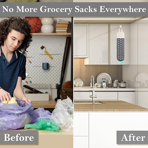 Miniatura 6 de Soporte para bolsas de plástico, dispensador de bolsa de comestibles, soporte de pared, organizador de almacenamiento para bolsas de basura para el